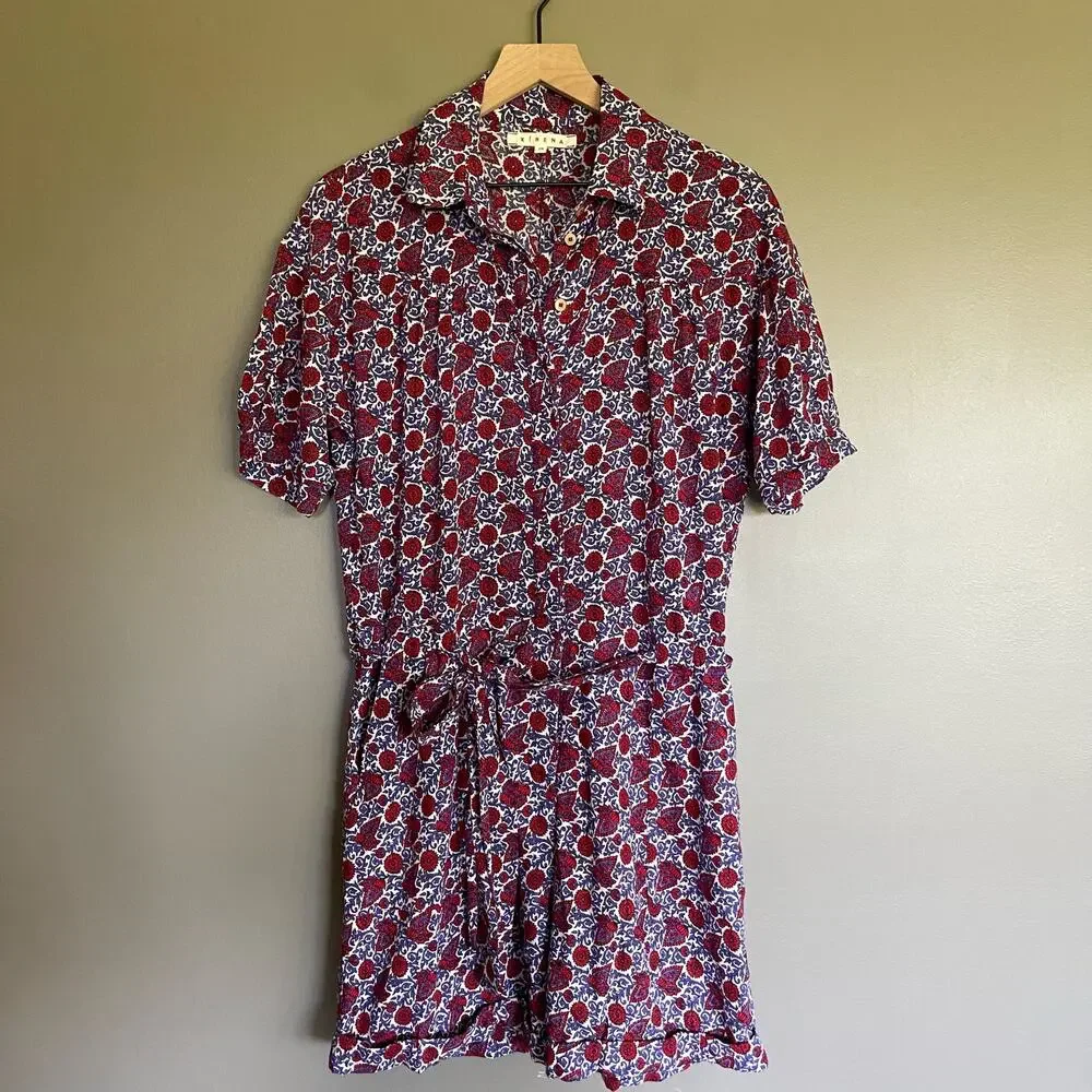 XIRENA Grady Romper Size XS White Blue Red‎ Floral Paisley Lightweight Casual